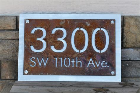 sandstone and metal house number signage|address signs with street names.